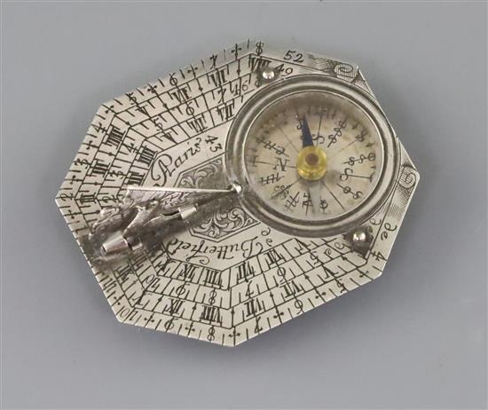 An 18th century octagonal silver Butterfield dial, 2 x 1.75in.